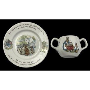 Wedgwood Eturia Mrs Tiggy Winkle / Peter Rabbit Child Feeding Plate and Cup